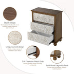COZAYH Rustic Farmhouse 3-Drawer Nightstand with Leaves Pattern Carved, Vintage French Country Dresser Chest Accent Cabinet
