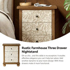 COZAYH Rustic Farmhouse 3-Drawer Nightstand with Leaves Pattern Carved, Vintage French Country Dresser Chest Accent Cabinet