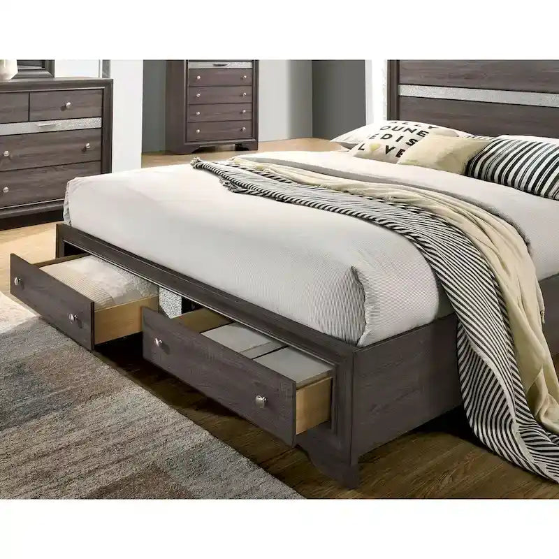 Bara Contemporary Grey Solid Wood 2-Piece Storage Platform Bedroom Set by Furniture of America