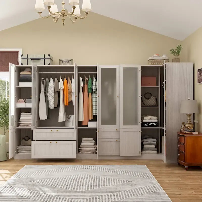 Combo Elegant Light Gray Wardrobe Modular Closet Configuration Armoire
