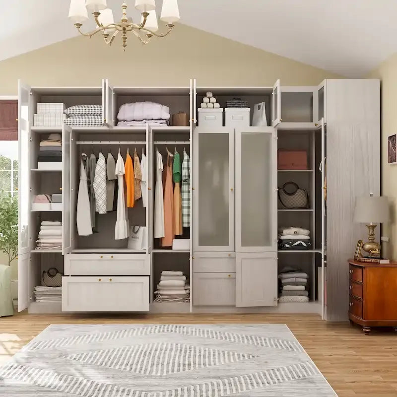 Combo Elegant Light Gray Wardrobe Modular Closet Configuration Armoire