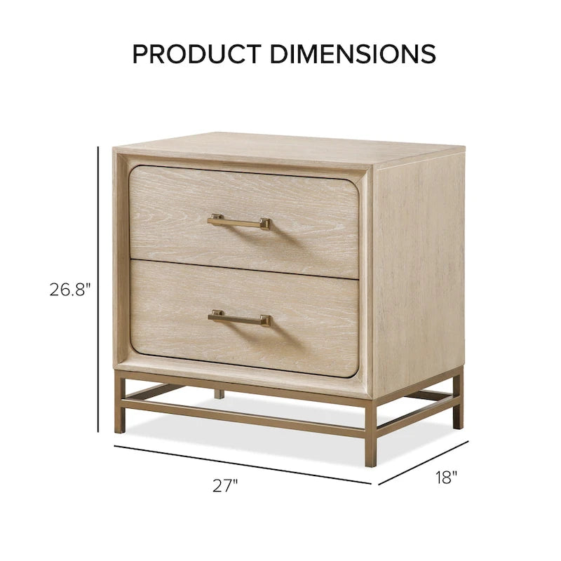 Furniture of America Drayden Transitional Oak Solid Wood 2-Drawer Nightstand with Metal Legs