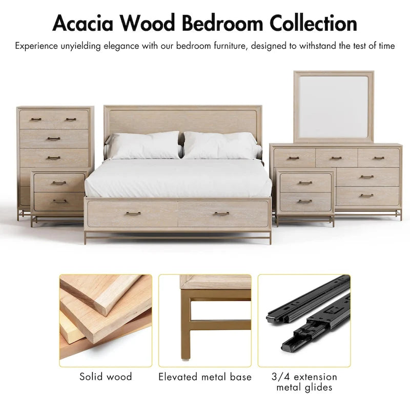 Furniture of America Drayden Transitional Oak Solid Wood 2-Drawer Nightstand with Metal Legs