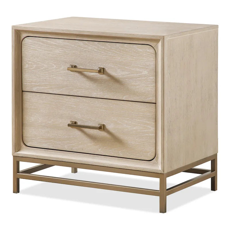 Furniture of America Drayden Transitional Oak Solid Wood 2-Drawer Nightstand with Metal Legs