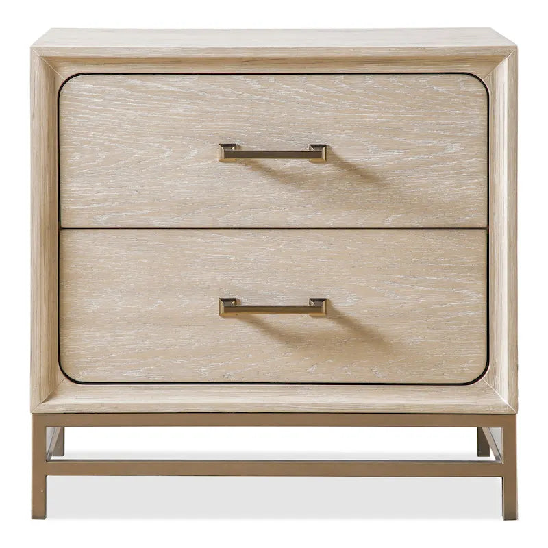 Furniture of America Drayden Transitional Oak Solid Wood 2-Drawer Nightstand with Metal Legs
