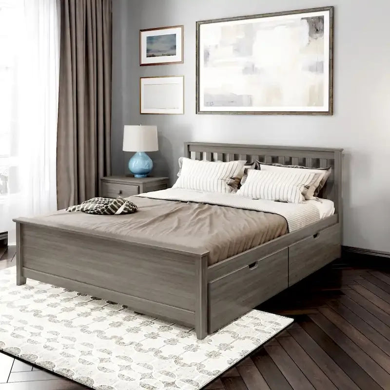 Plank and Beam Queen Bed with Storage Drawers and Slat Headboard