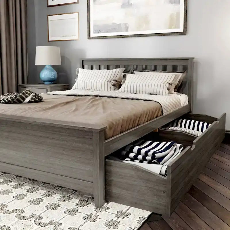 Plank and Beam Queen Bed with Storage Drawers and Slat Headboard