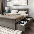 Plank and Beam Queen Bed with Storage Drawers and Slat Headboard