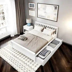 Plank and Beam Queen Bed with Storage Drawers and Slat Headboard