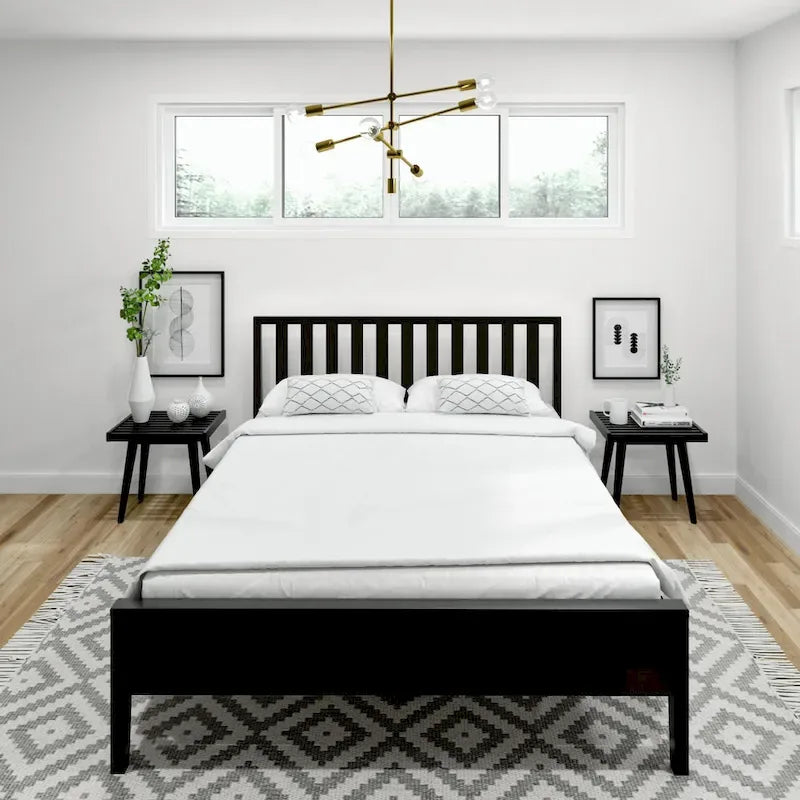 Plank and Beam Modern Queen-Size Bed with Slatted Headboard