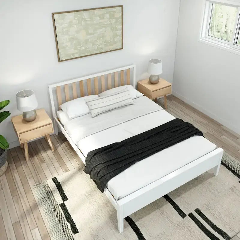 Plank and Beam Modern Queen-Size Bed with Slatted Headboard