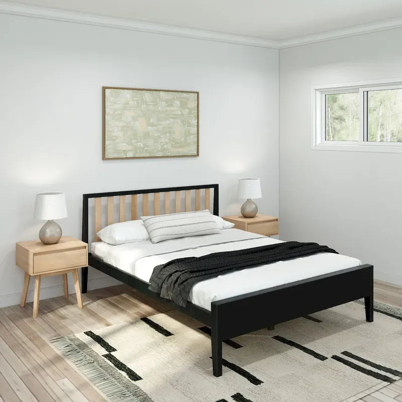 Plank and Beam Modern Queen-Size Bed with Slatted Headboard