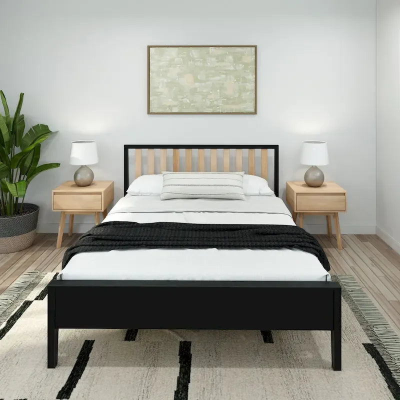 Plank and Beam Modern Queen-Size Bed with Slatted Headboard