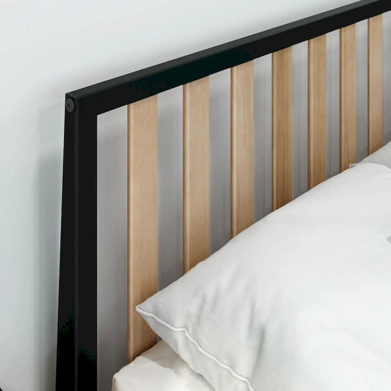 Plank and Beam Modern Queen-Size Bed with Slatted Headboard