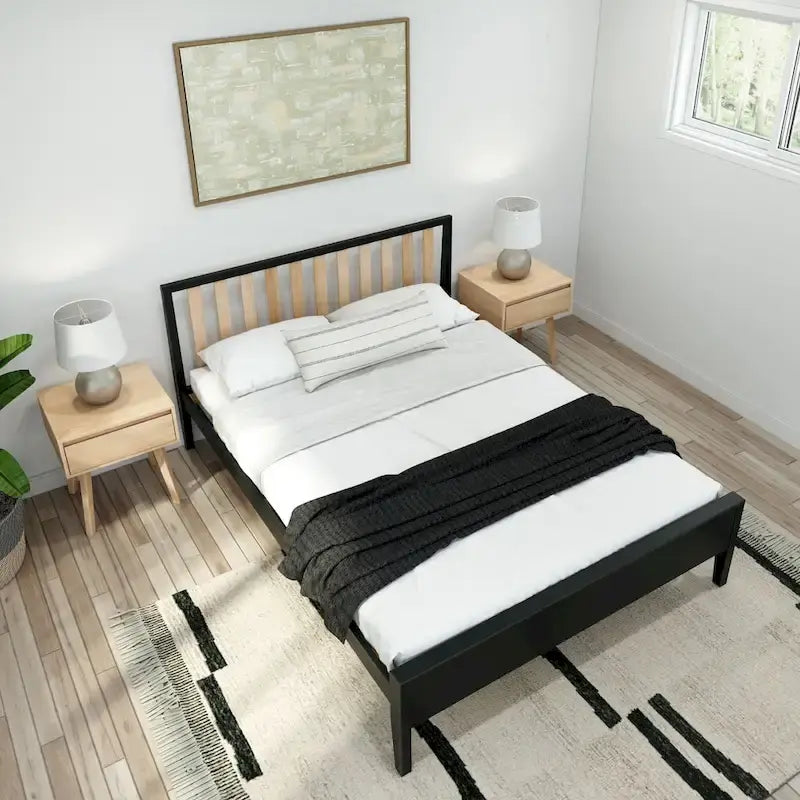 Plank and Beam Modern Queen-Size Bed with Slatted Headboard