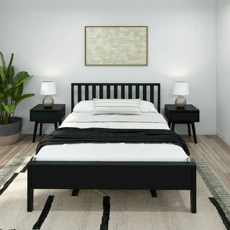 Plank and Beam Modern Queen-Size Bed with Slatted Headboard
