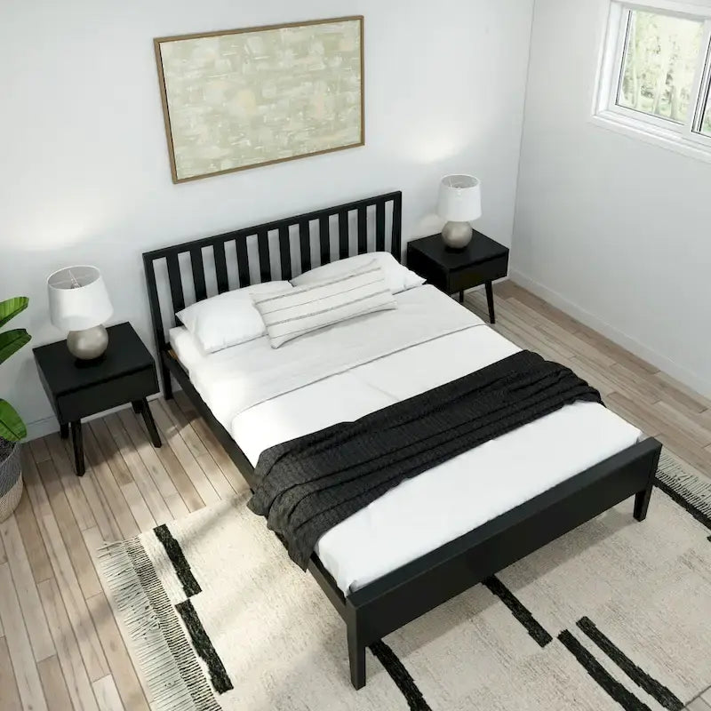 Plank and Beam Modern Queen-Size Bed with Slatted Headboard