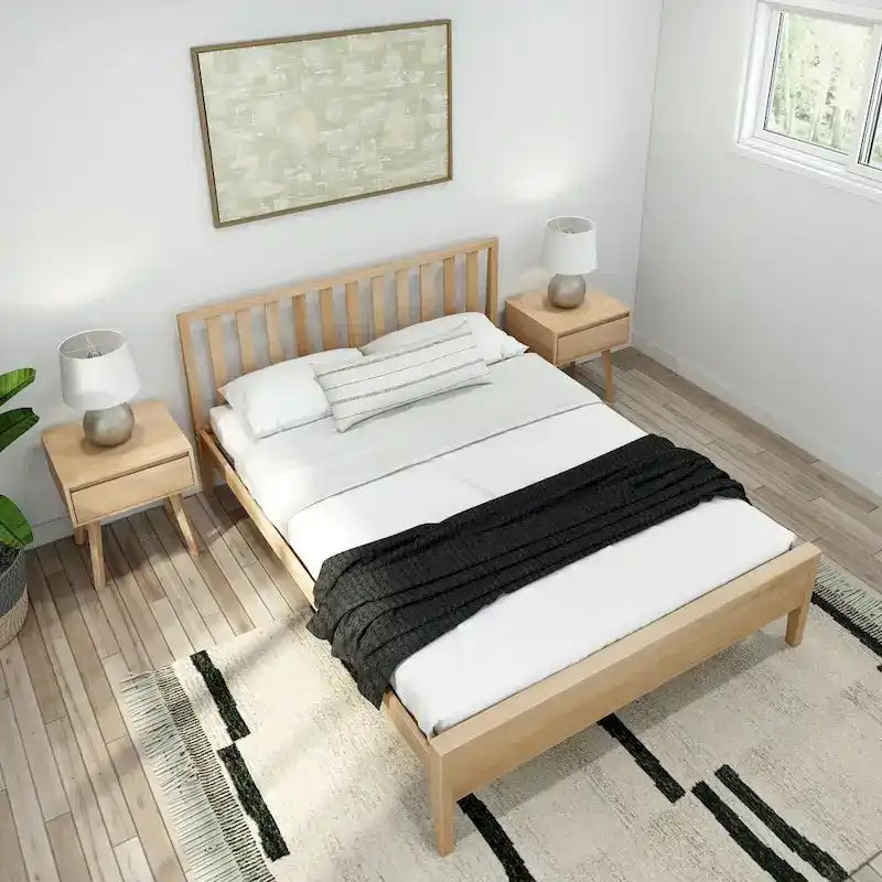 Plank and Beam Modern Queen-Size Bed with Slatted Headboard