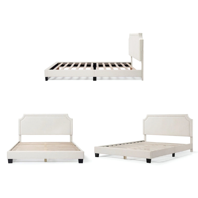Furniture of America Gail Modern White Boucle Adjustable Queen-Size Platform Bed