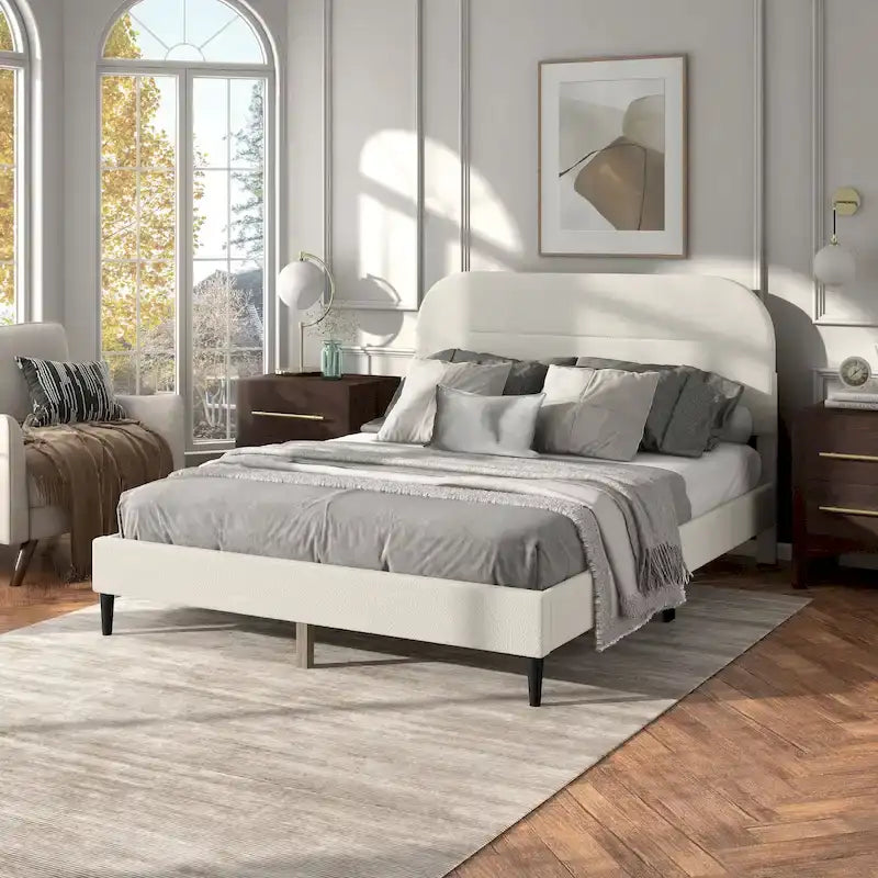 Furniture of America Gail Modern White Boucle Adjustable Queen-Size Platform Bed