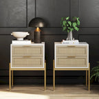Nathan James Andrew Rattan End Side Table Storage Doors Gold Accents
