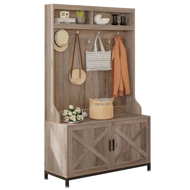 Moasis Hall Tree and Coat Rack with Bench and Shoe Storage for Hallway Entryway