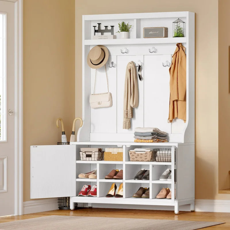 Moasis Hall Tree and Coat Rack with Bench and Shoe Storage for Hallway Entryway