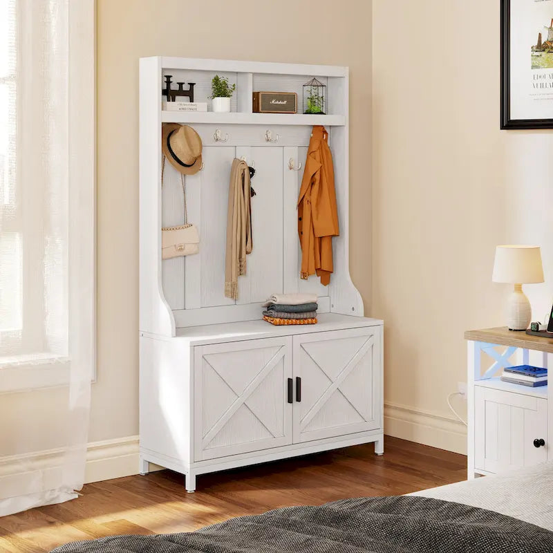 Moasis Hall Tree and Coat Rack with Bench and Shoe Storage for Hallway Entryway