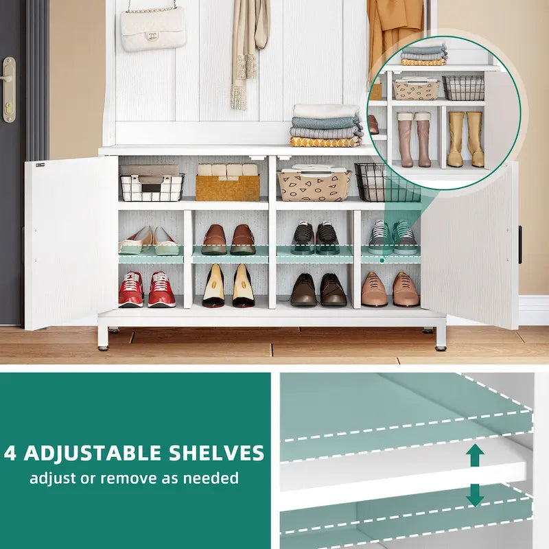 Moasis Hall Tree and Coat Rack with Bench and Shoe Storage for Hallway Entryway
