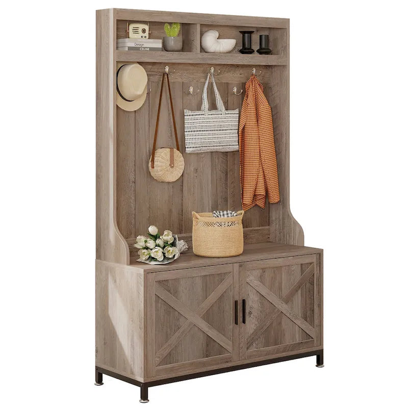 Moasis Hall Tree and Coat Rack with Bench and Shoe Storage for Hallway Entryway