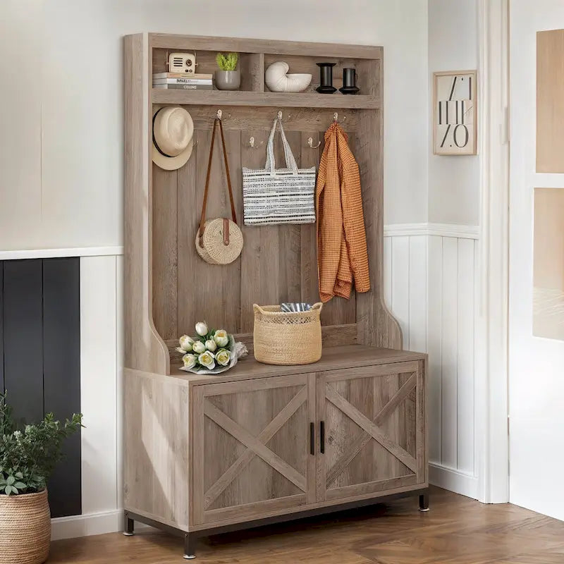 Moasis Hall Tree and Coat Rack with Bench and Shoe Storage for Hallway Entryway