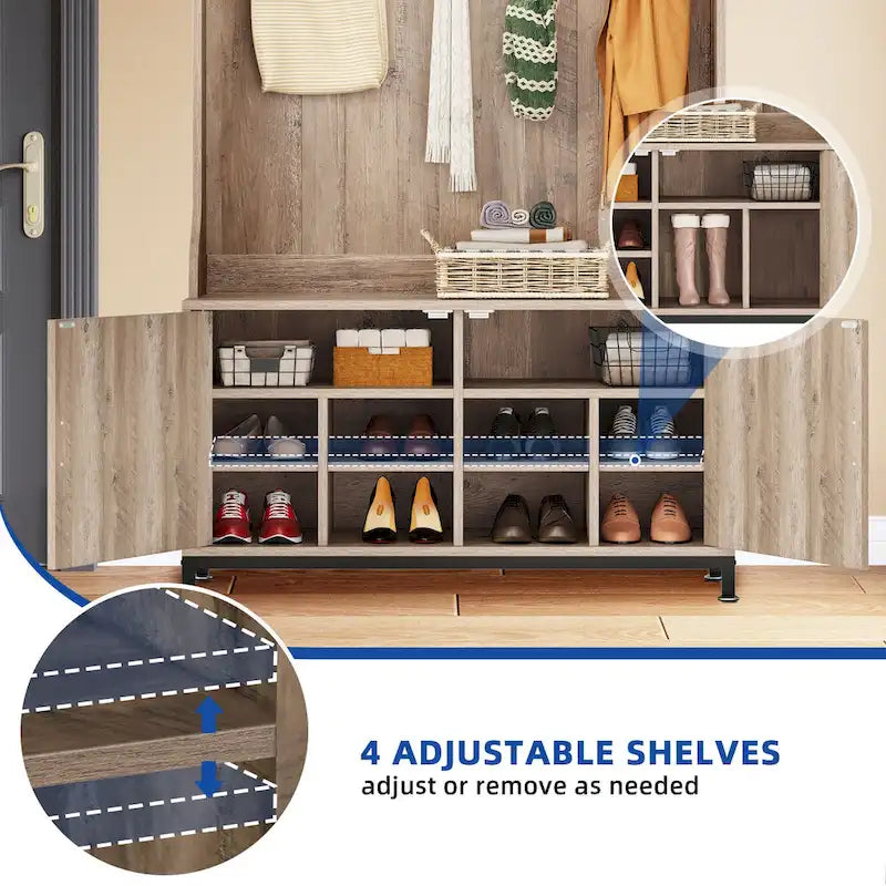 Moasis Hall Tree and Coat Rack with Bench and Shoe Storage for Hallway Entryway