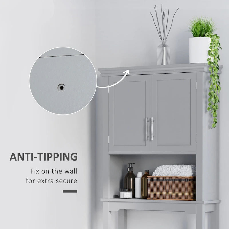 kleankin Modern Over The Toilet Storage Cabinet, Double Door Bathroom Organizer