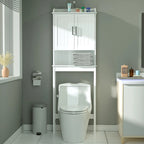 VEIKOUS Bamboo Over The Toilet Storage Cabinet Cupboard Bathroom Organizer with Adjustable Shelf and Double Doors