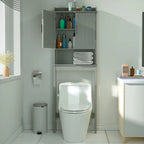 VEIKOUS Bamboo Over The Toilet Storage Cabinet Cupboard Bathroom Organizer with Adjustable Shelf and Double Doors