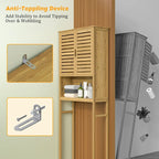 VEIKOUS Bamboo Over The Toilet Storage Cabinet Cupboard Bathroom Organizer with Adjustable Shelf and Double Doors