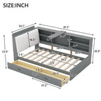 Wood Twin Size platform bed with Storage Headboard, Shelves and 2 Drawers, Gray