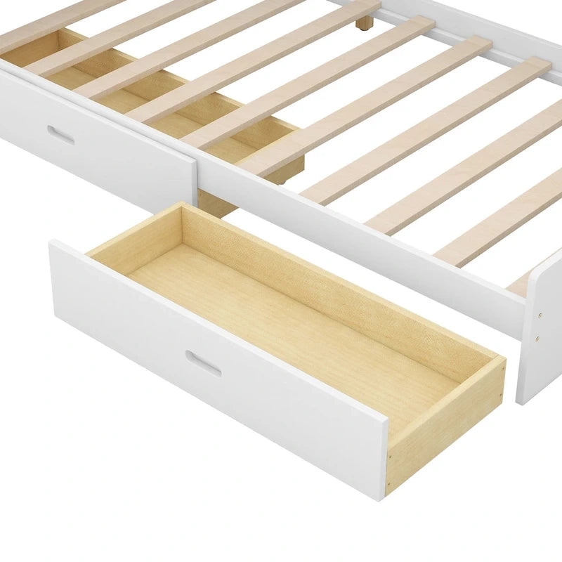 Wood Twin Size platform bed with Storage Headboard, Shelves and 2 Drawers, Gray