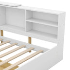 Wood Twin Size platform bed with Storage Headboard, Shelves and 2 Drawers, Gray