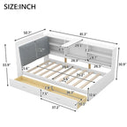 Wood Twin Size platform bed with Storage Headboard, Shelves and 2 Drawers, Gray