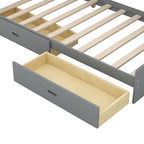 Wood Twin Size platform bed with Storage Headboard, Shelves and 2 Drawers, Gray
