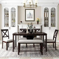 Merax Wooden 6-Piece Kitchen Dining Set with Bench and 4 Dining Chairs