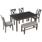 Merax Wooden 6-Piece Kitchen Dining Set with Bench and 4 Dining Chairs