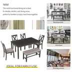 Merax Wooden 6-Piece Kitchen Dining Set with Bench and 4 Dining Chairs