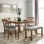 Merax Wooden 6-Piece Kitchen Dining Set with Bench and 4 Dining Chairs