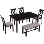 Merax Wooden 6-Piece Kitchen Dining Set with Bench and 4 Dining Chairs