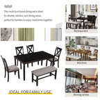Merax Wooden 6-Piece Kitchen Dining Set with Bench and 4 Dining Chairs