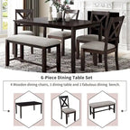 Merax Wooden 6-Piece Kitchen Dining Set with Bench and 4 Dining Chairs