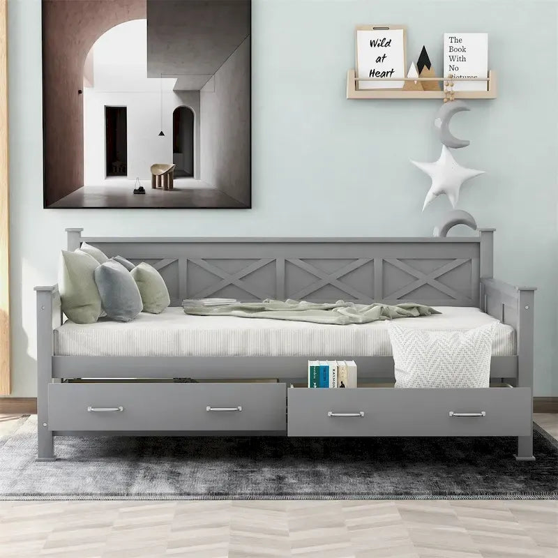 Harper & Bright Designs Twin Daybed with 2 Large Drawers with X-shaped Frame