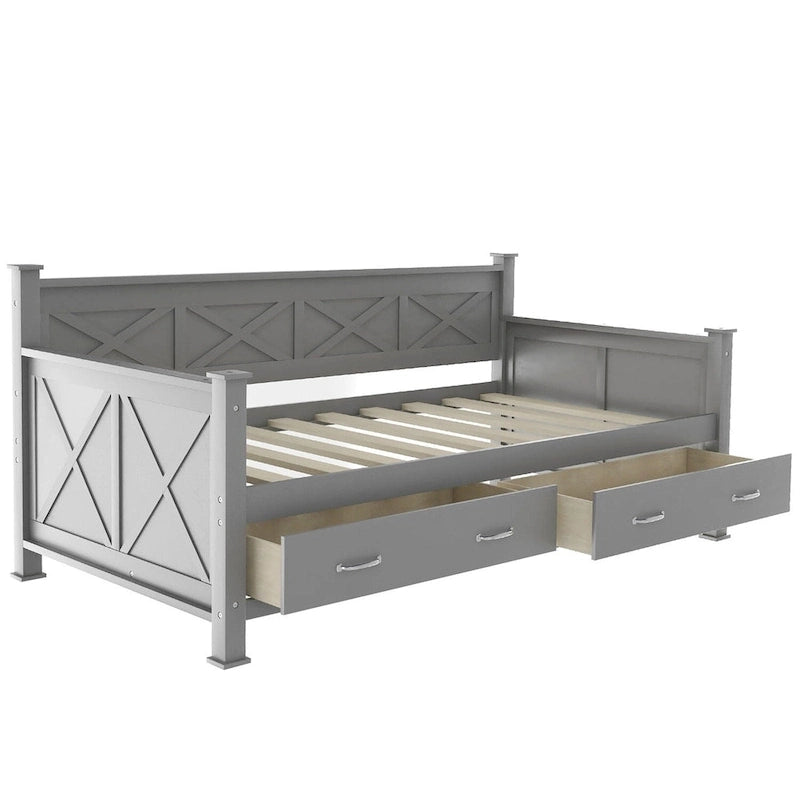 Harper & Bright Designs Twin Daybed with 2 Large Drawers with X-shaped Frame